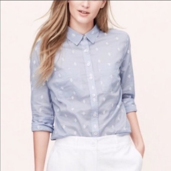 Ann Taylor Loft Blue The Softened Shirt Button Up - Picture 8 of 8
